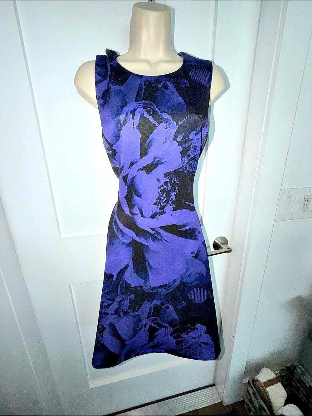 DKNY Abstract fit flare career Dress in Purple & Black Like New